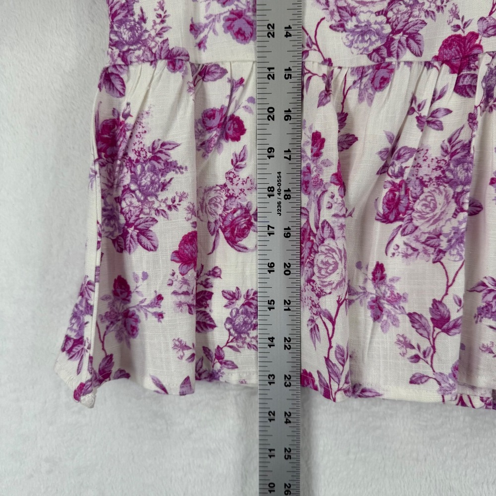 TCEC White Floral Linen Blend Tiered Top Blouse Scalloped Neckline Sz L - Picture 3 of 8